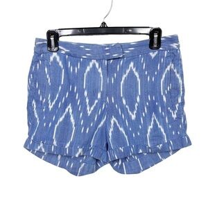 J. Crew Blue White Sun-faded Ikat Print Cuffed Cotton Shorts w/Pockets Size 2